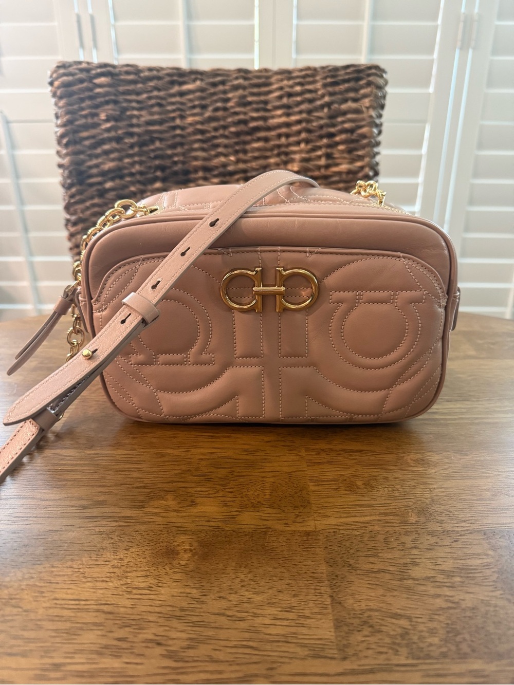 Salvatore Ferragamo Blush Quilted Gancini Lambskin Crossbody Bag